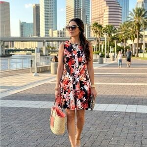 Gabby Skye Floral Mini Dress in Black and Red
